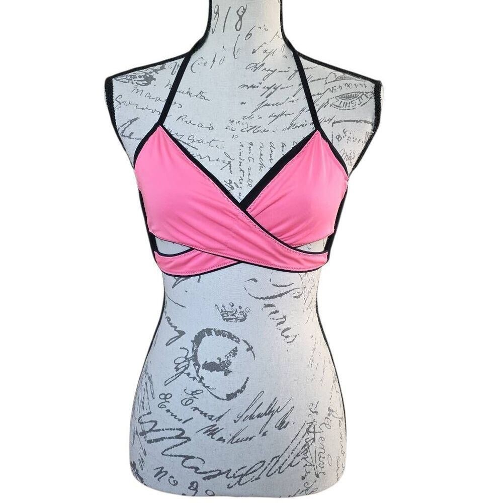 Victoria's Secret PINK Women's Size Medium Black Pink Reversible Bikini Top